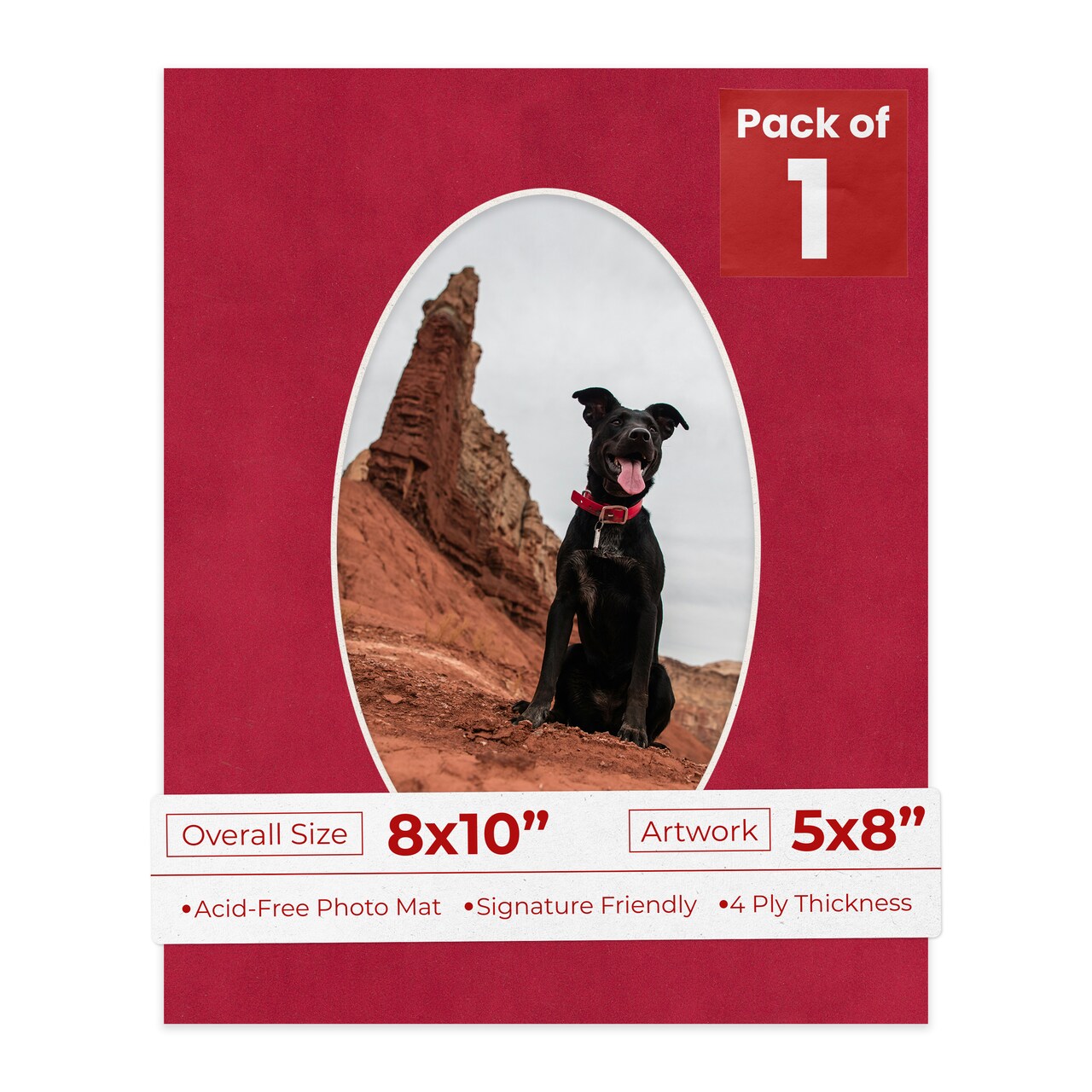 Red Suede Mat Board for 8x10 Frames - Oval Opening for 5x8 Photos
